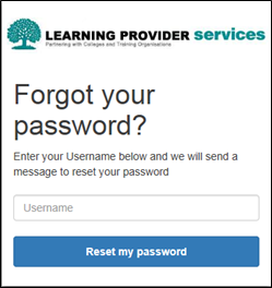 An image of the forgot your password page, visible after selecting the forgot password link.