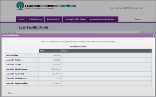 An image of the loan facility details showing where you can find the allocation amount.
