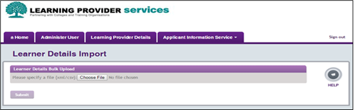 An image of the Learner Details Import page in the LP Portal.