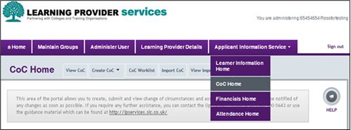 An image showing how to access the CoC Home page in the LP Portal.