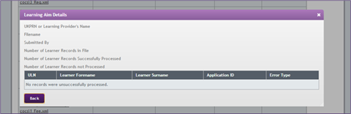 An image of the view the learning aim details of the imported files tab.