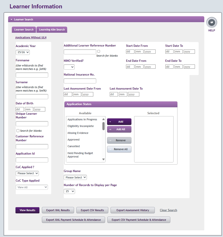 Learner information