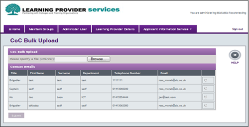 An image of the coc bulk import page in the LP Portal.